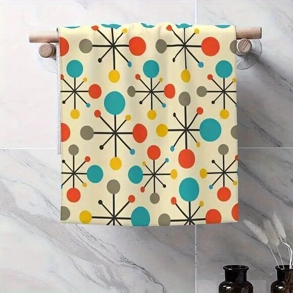 Retro Mid-Century Dots Modern Atomic Kitchen Towels 2pc Vintage Vibe Microfiber - Picture 2 of 4